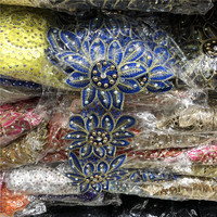 Dentelle africaine en polyester brodée de fleurs 3D, largeur 12 cm, tricot doré