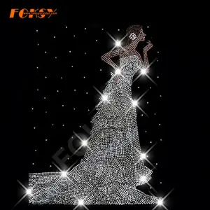 Rhinestone Iron On Transfer Bruiloft Bruid Hot Fix Motief Mode Kristal Strass Trouwjurken