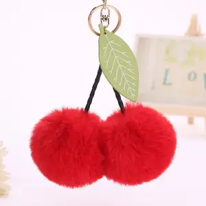 key tag Red Cherry Keychain Keyring Crystal Rhinestone Cute Fruit Female Bag