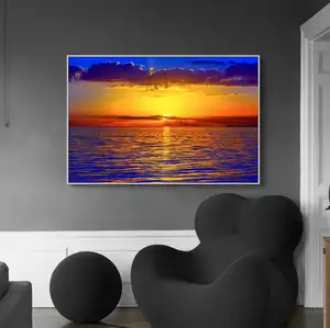 Outside Wall Art Wrapped HD Beach Sunset Ocean Waves Canvas Prints Wall Art Painting Large