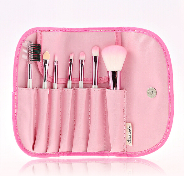 Beauté base7-pc rose pinceau de maquillage petit ensemble de voyage beauté cheveux synthétiques maquillage brosse kit