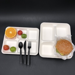 Nouveau produit tendance compostables bagasse de canne à sucre vaisselle biodégradable à 5 compartiments <span class=keywords><strong>plateau</strong></span> de déjeuner - Product Image 4