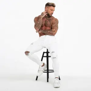 Supper Stretch White Stylish Jeans Hose für Männer Slim Tapered Ankle Fit Jeans Distressed Skinny Jeans Herren