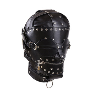 Imbracatura in Pelle Nera con Cappuccio e Lucchetto, Maschera con Copertura per Occhi per Giochi di Ruolo o Contenzione - Product Image 3