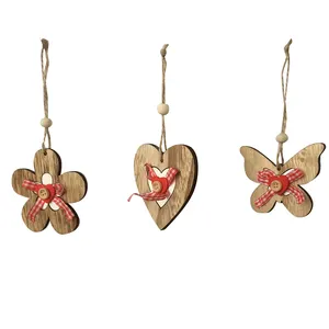 easter Wooden nature color flower/heart/butterfly shape hanging decoration