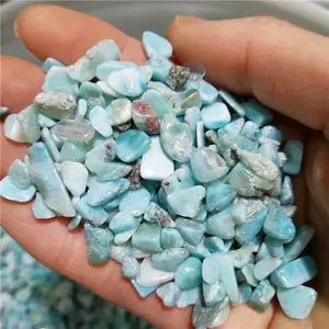 Venta al por mayor, cristal natural pulido Larimar tumbled, piedras de grava Larimar azul