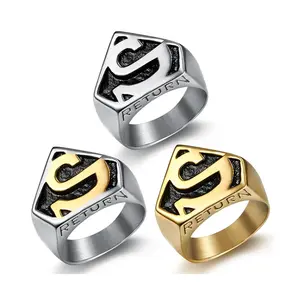 Wholesale jewelry men silver gold 316L stainless steel custom casting super hero signet superman ring