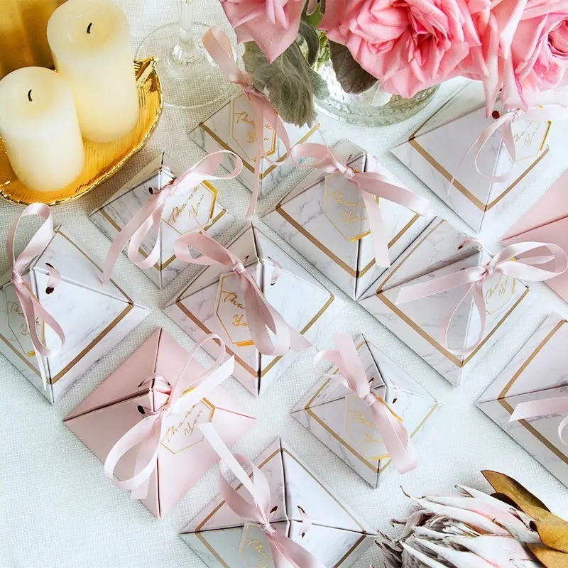 New Triangular Pyramid Marble Chocolate Candy Box Wedding Favors and Gifts Boxes