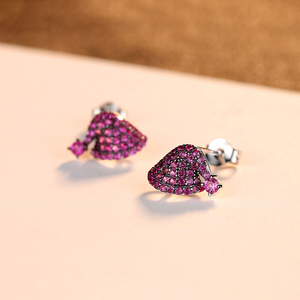 CZCITY-<span class=keywords><strong>pendientes</strong></span> coreanos de rubí para niña, de Plata de Ley 925, aretes pequeños pavimentados de Rubí - Product Image 5