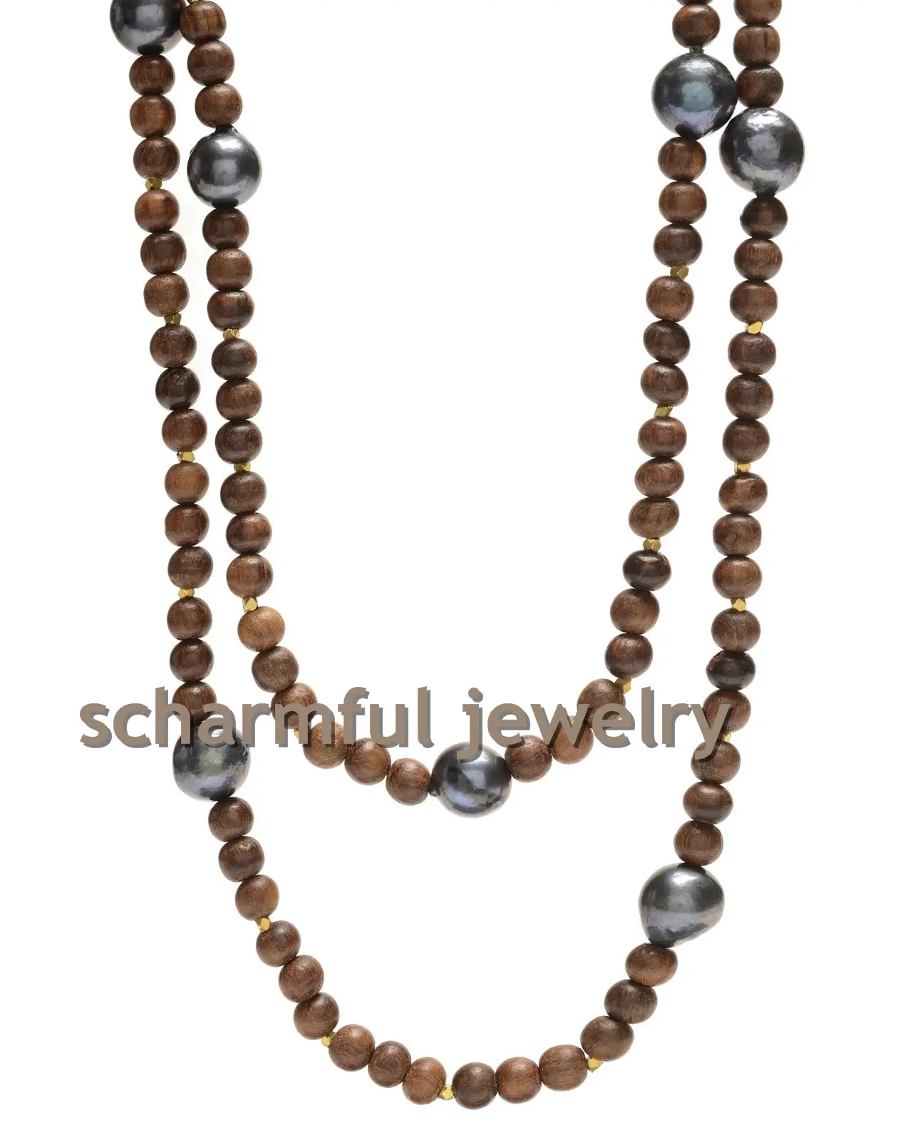 NS193244 collier de perles baroques d'eau douce, pendentif Long en bois