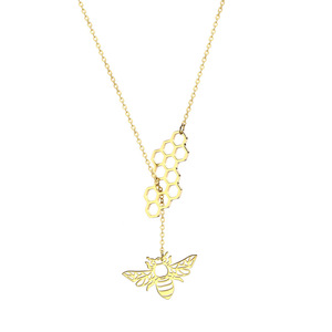 Pendentif animal en <span class=keywords><strong>acier</strong></span> <span class=keywords><strong>inoxydable</strong></span> plaqué or au design unique Collier à chaîne creuse en forme d'abeille nid d'abeille - Product Image 1