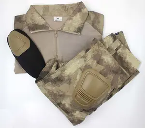 Estilo sapo Poly cotton batalha rip stop camuflagem militar uniformes com cotovelo e joelho pad BDU