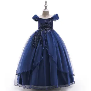 HOT SALE! NEW FASHION PUFFY SLEEVE DESIGN APPLIQUED PLUS SIZE FLOOR LENGTH KIDS EVENING DRESS FOR PARTY