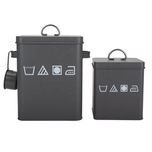 European Style Modern Laundry Powder Storage Box Washing Tablet Retro Metal Container Tin With Scoop