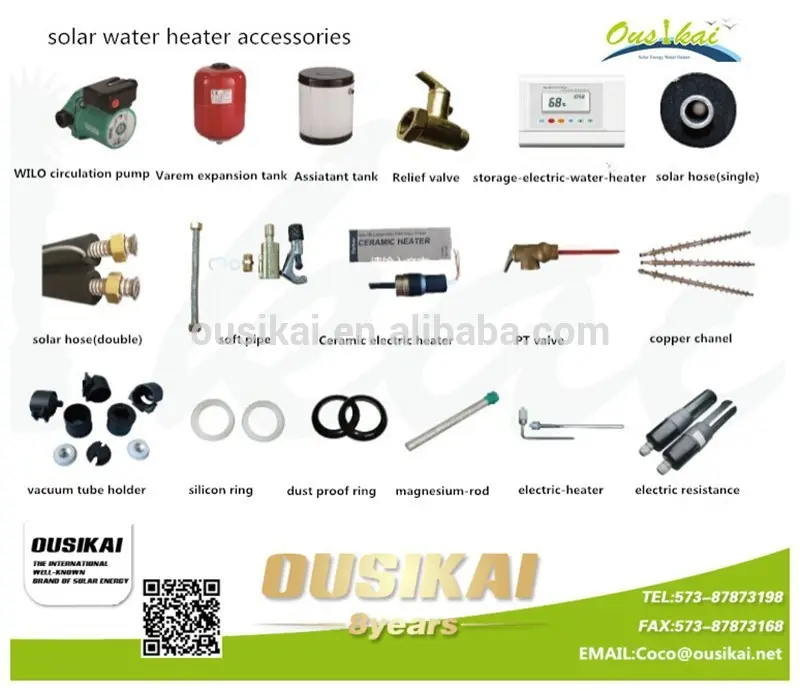 Solar Water Heater Accessory such as Assistant tank and Electric heater