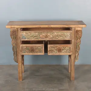 Wooden Antique Carved Console Table Chinese Antique Style Wood Hand Carved Console Table With Storage Drawers