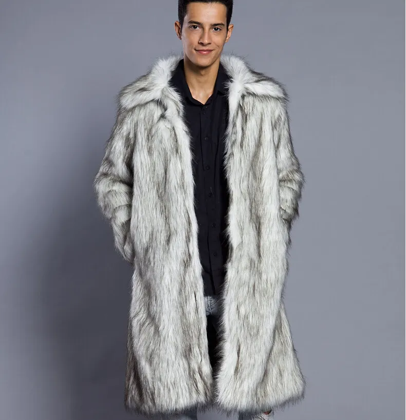 Men Faux Fur Coats Warm Winter Male Long Trench Coat men faux fur parka wholesale