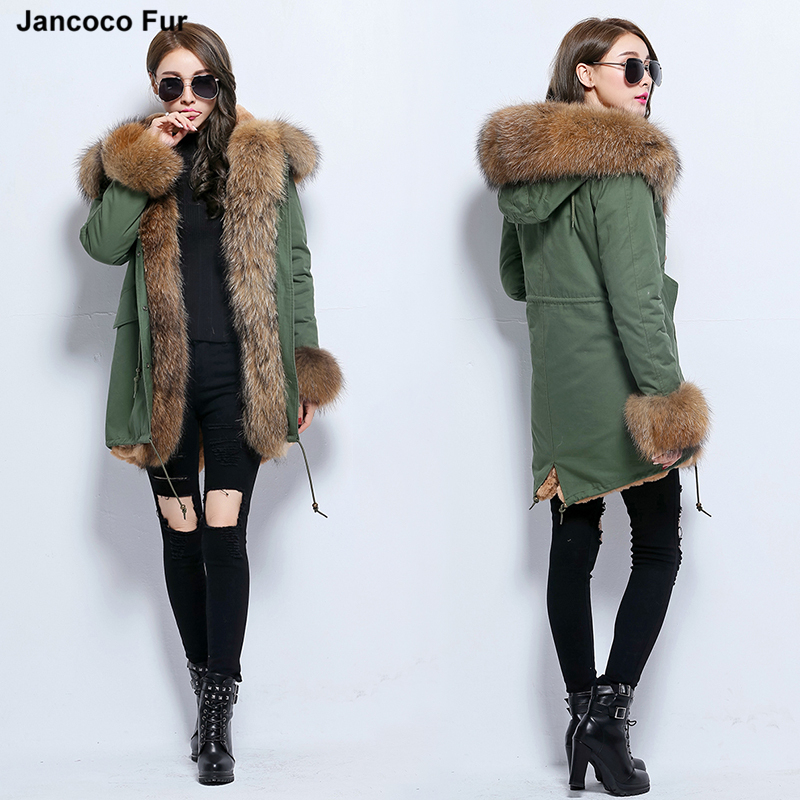Hiver De Mode Fourrure Parka Réel Fourrure De Raton Laveur Collier Manteau À Capuchon Épais Chaud Parker Femmes Veste