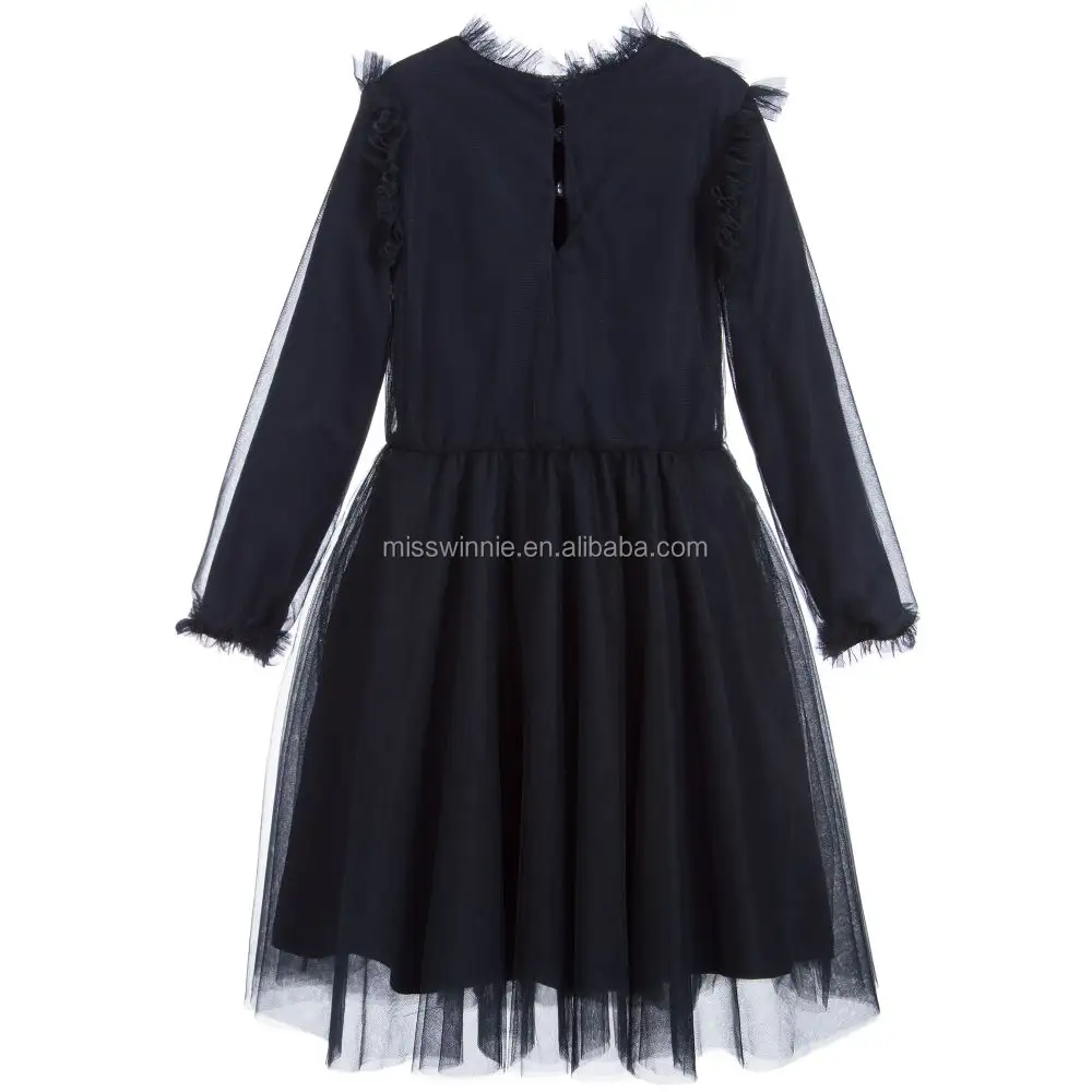 Bambini di autunno della ragazza del vestito vestito di tulle tessuto di puro modello di stile casual per bambini boutique di abbigliamento