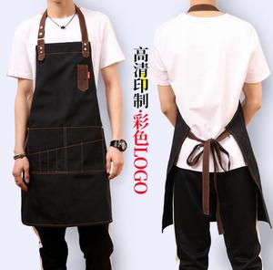 Delantal de tela vaquera para hombre y mujer, moda coreana, tienda de café, profesor, pintura de leche, tea shop, monos de cocina con logotipo personalizado - Product Image 3
