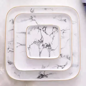 Good quality square shape gold rim safety 9 inch microwave flat plate for dinner