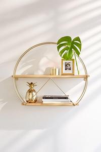Estante <span class=keywords><strong>de</strong></span> Pared Redondo Decorativo Moderno <span class=keywords><strong>de</strong></span> Diseño Nórdico Simple, <span class=keywords><strong>de</strong></span> Alambre <span class=keywords><strong>de</strong></span> Metal Dorado y <span class=keywords><strong>Madera</strong></span> Maciza para Almacenamiento - Product Image 4