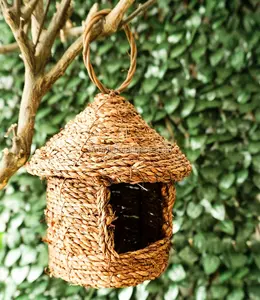 Hot Sale Artesanato Birdhouses Natural Roosting Bolsos de Ninhos de Aves Gaiolas Cabana Feita por Grama de Água Por Atacado