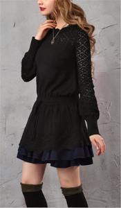 Retro Flor Hem Ahueca Hacia Fuera el Tejido de Lana Del Suéter Del Mini Vestido, vestido de punto largo - Product Image 2