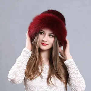 Cappello a cilindro in pelliccia di volpe lavorato a maglia in pelliccia di visone di vendita calda