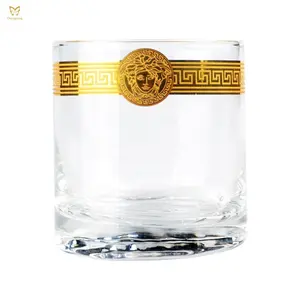 Bicchiere di whisky inciso con bordo in oro tazza di vetro fantasia per regalo per matrimonio logo personalizzato vetro whisky