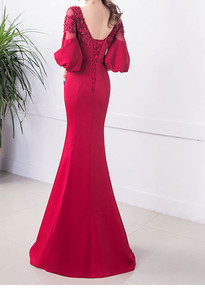 Nouvelle robe élégante à la mode, taille haute, rouge <span class=keywords><strong>prune</strong></span>, queue <span class=keywords><strong>de</strong></span> poisson, demi-manches, élégante, ZYL113 - Product Image 2
