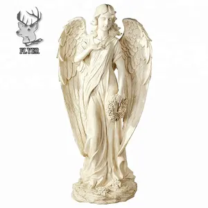 Cemetery sculpture large resin white angel statues with flower