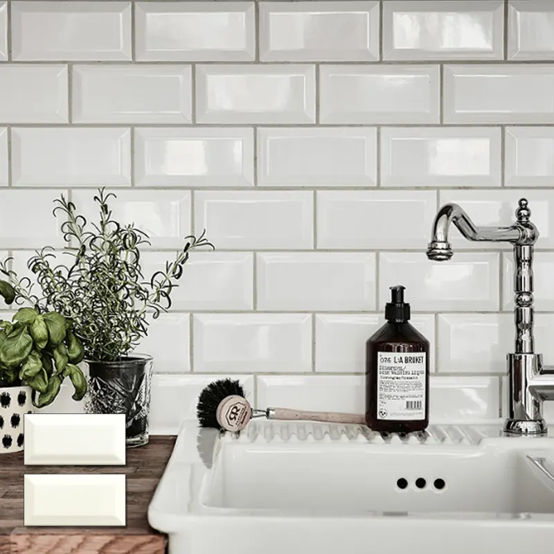 Azulejo de pared de metro de cerámica biselado para baño y cocina, 3 "x 6", color blanco