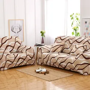 Nhà Cung Cấp Trung Quốc Giá Rẻ Sóng Màu Be Đàn Hồi Đầy Đủ Sofa Bìa In Hiện Đại Sofa Bìa