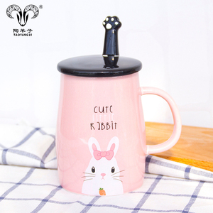 <span class=keywords><strong>Tasse</strong></span> à café en céramique avec couvercle et cuillère, pour le café, inspirée de la bande dessinée, chien, chat, <span class=keywords><strong>lapin</strong></span> - Product Image 4