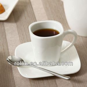 Restaurant und Hotel verwendeten weiße Keramik quadratische Kaffee <span class=keywords><strong>Espresso</strong></span> tasse mit Untertasse