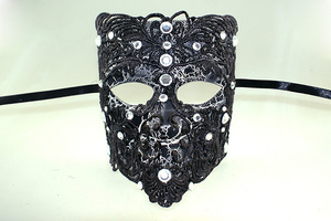 Gran calidad <span class=keywords><strong>carnaval</strong></span> negro v estilo knight máscara con diamantes de imitación - Product Image 1