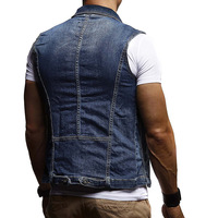 Grosir Kustom Mode Denim Rompi Jaket Robek Tanpa Lengan Rompi Mens Jean Jaket Slim Kasual Denim Rompi