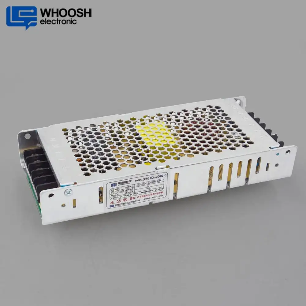 Whoosh HX-200N-5 New Slim 5V DC 40A Power Supply 200w indoor led driver transformer for LED Display and lighting