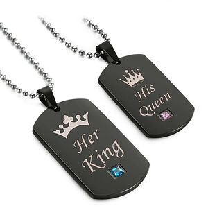 <span class=keywords><strong>Coppia</strong></span> <span class=keywords><strong>di</strong></span> gioielli <span class=keywords><strong>di</strong></span> vendita calda 2024 Unisex in acciaio inox nero il suo <span class=keywords><strong>re</strong></span> la sua regina collana all'ingrosso - Product Image 1
