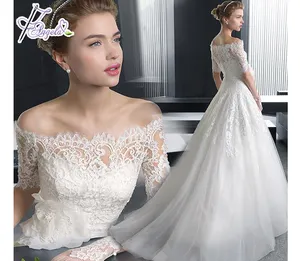 Gaun pernikahan putih pengiring pengantin kain transparan setengah tipis lembut grosir murah mode terbaru