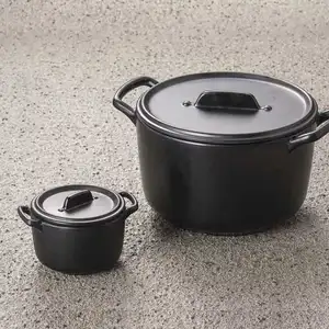 Cuenco negro mate con tapa, superficie de esmerilado de melamina, tazón de servicio de plástico con tapa, diseño único