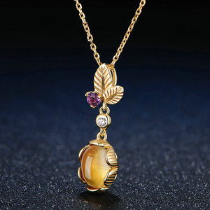 Colgante de ámbar con gema 100% Natural para mujer, Collar de plata de ley 925, 7x9mm, amarillo ovalado, citrino, S925, NI010