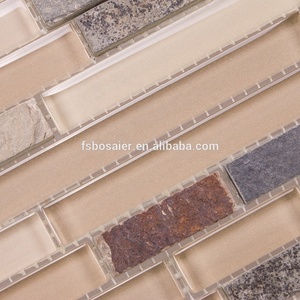 Azulejos de mosaico de vidrio de tira de Color transparente de estilo moderno, piedra de pizarra malpuesta para acentos de pared <span class=keywords><strong>Interior</strong></span>, función de ladrillo refractario - Product Image 2