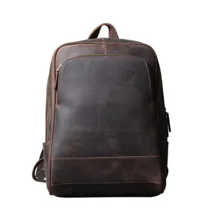 Dreamtop DTA432 coffee brown college school laptop backpack crazy horse leather travel bag luxury backpacks men