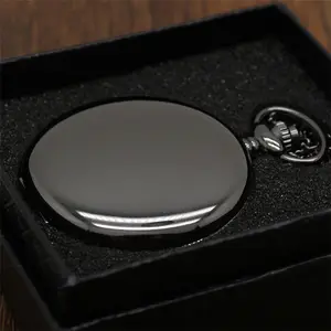 <span class=keywords><strong>Montre</strong></span> de poche en acier inoxydable pour hommes, rétro, noir, argent, lisse, Steampunk, Quartz, figurine, <span class=keywords><strong>pendentif</strong></span>, chaîne de 30CM, nouvelle collection - Product Image 1