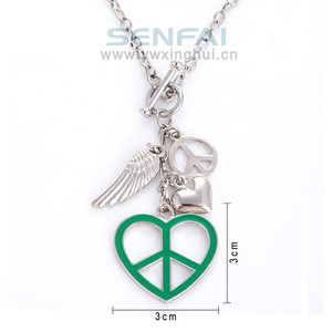 Señal de collar de encanto amor corazón, símbolo de la paz, colgante collar <span class=keywords><strong>alas</strong></span> de Angel encanto Corrente de Prata Colar COLLAR COLGANTE - Product Image 2