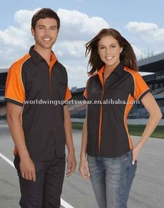 Da uomo e da donna a maniche corte personalizzate corpo nero con pannelli arancioni maniche corte alla moda <span class=keywords><strong>camicia</strong></span> uniforme da lavoro alla moda - Product Image 6