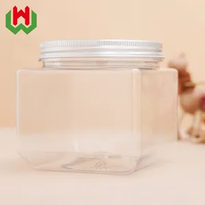 Custom 800ミリリットルSquare PET Plastic Seal Jar With Aluminum Lid