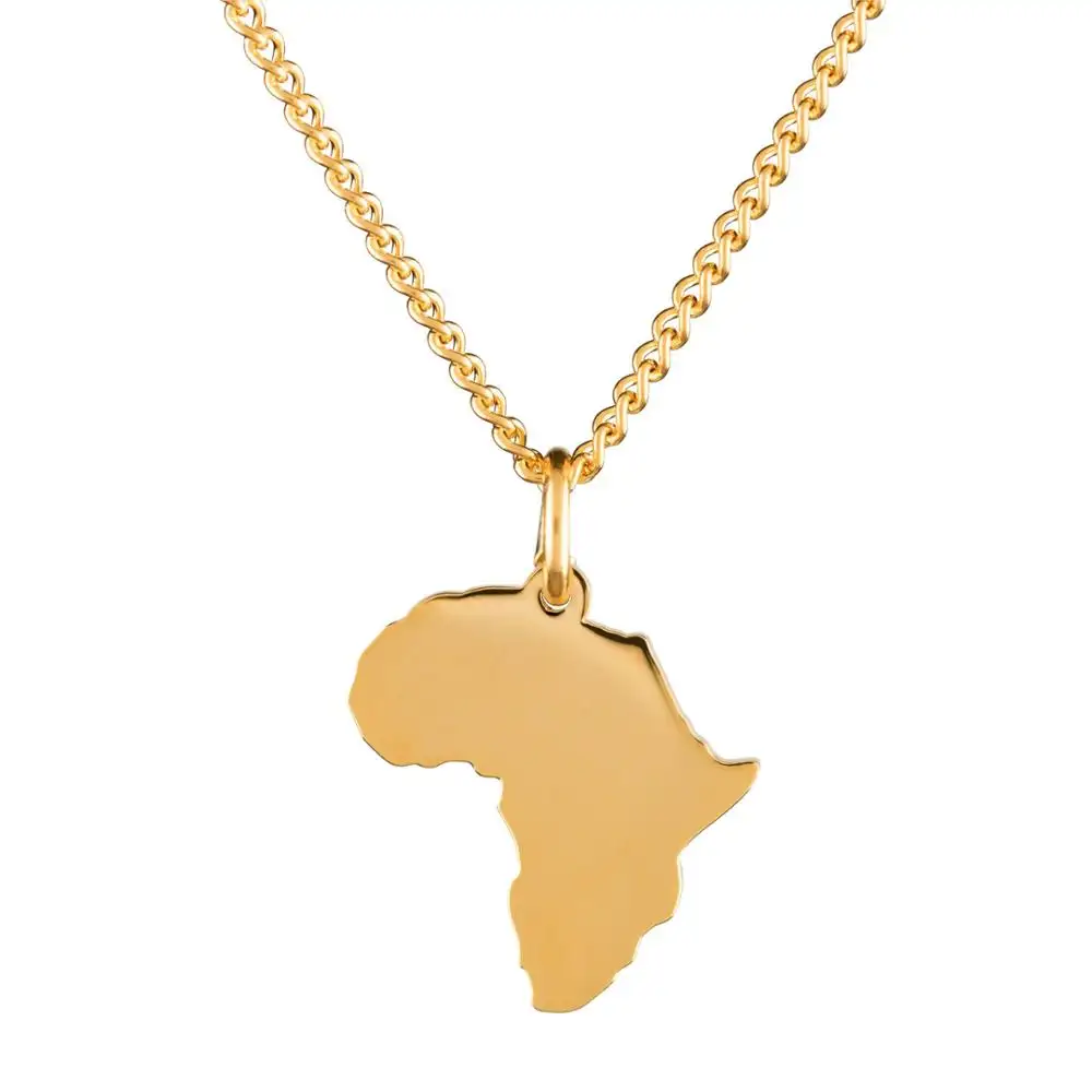 สร้อยคอแอฟริกันชุด18พันทองชุบสแตนเลส Beadsdubai เงินแอฟริกันแผนที่สร้อยคอสำหรับผู้ชายแอฟริกันเครื่องประดับสร้อยคอ